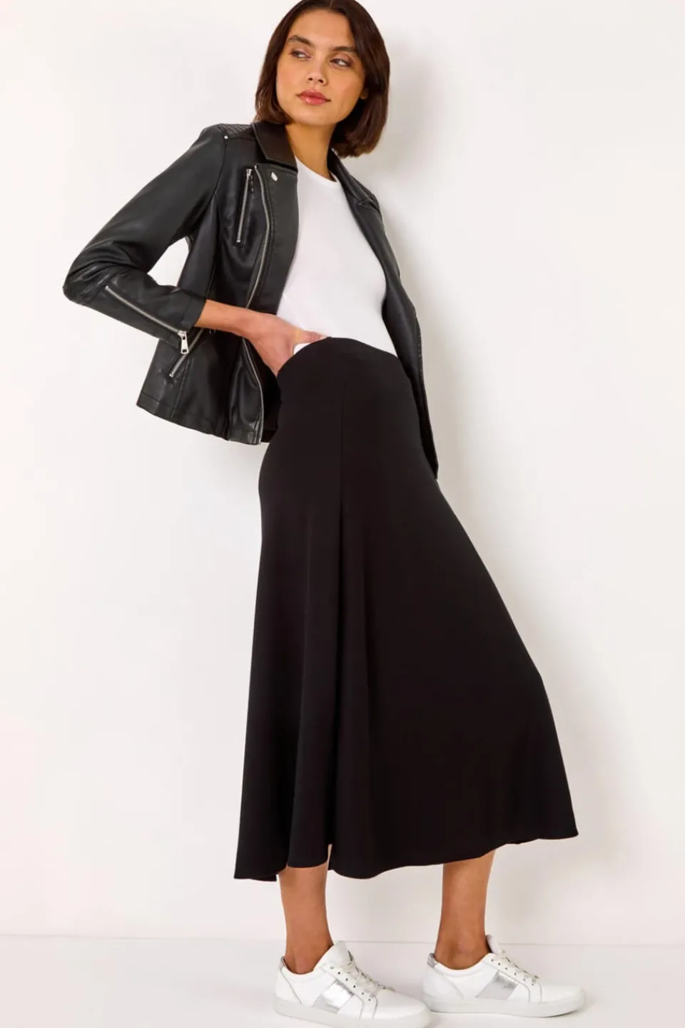 Skirts>Roman Black A-Line Pull On Stretch Skirt