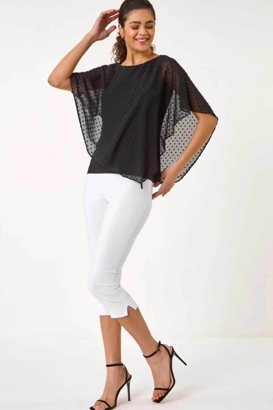 Tops>Roman Black Asymmetric Dobby Overlay Top