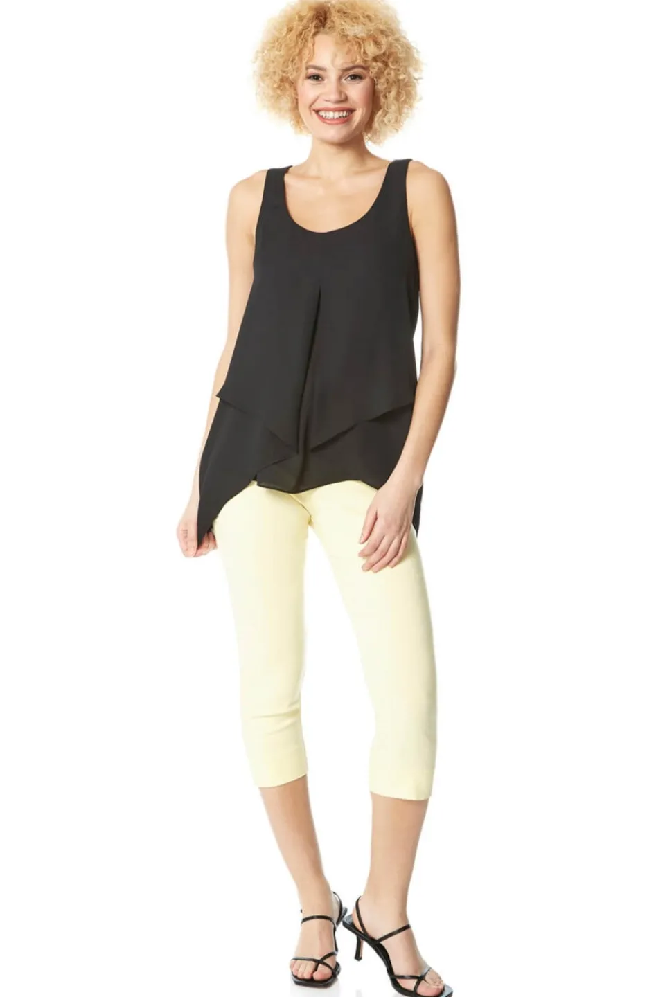 Tops>Roman Black Asymmetric Sleeveless Vest Top