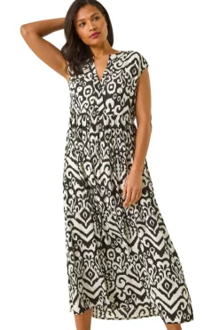 Dresses>Roman Black Aztec Print Midi Smock Dress