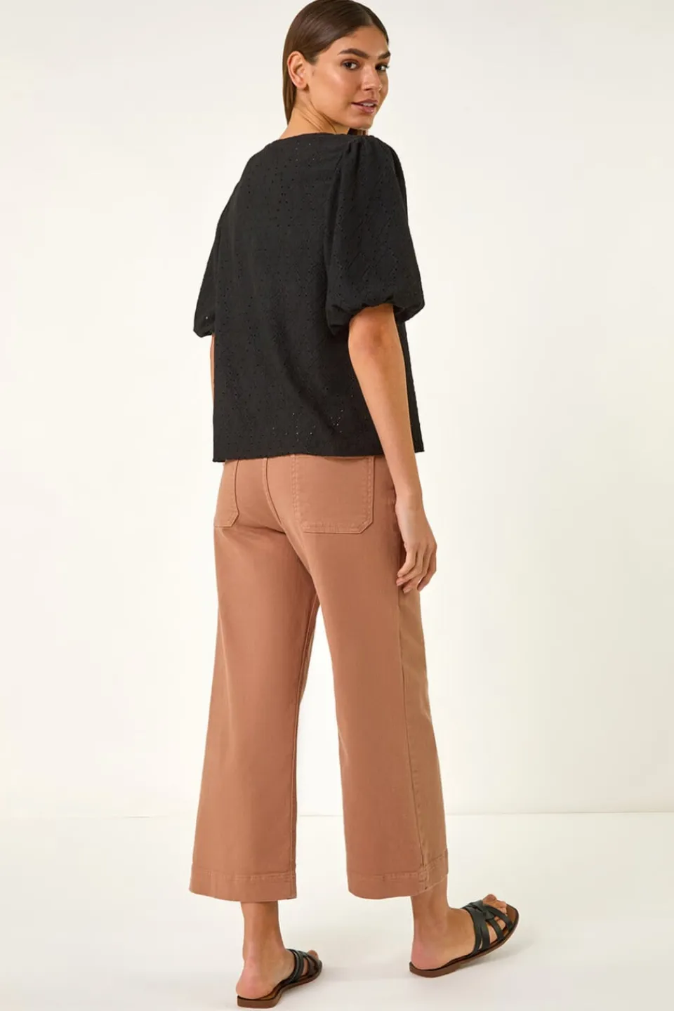 Tops>Roman Black Broderie Puff Sleeve Top