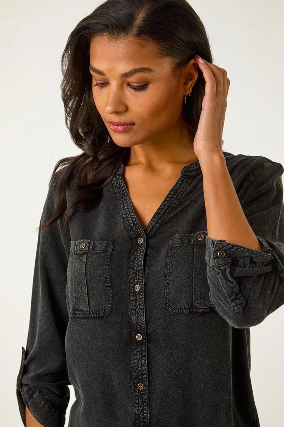 Tops>Roman Buttoned Pocket Shirt Black
