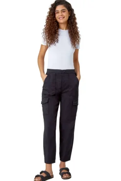 Trousers>Roman Black Casual Elastic Waist Cargo Stretch Trousers BlackBlack
