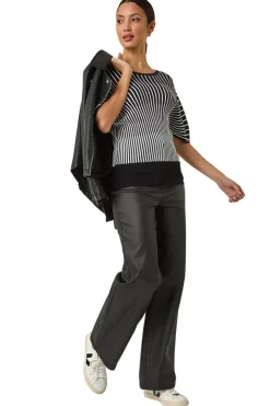 Tops>Roman Black Contrast Stripe Ribbed Knit Jumper