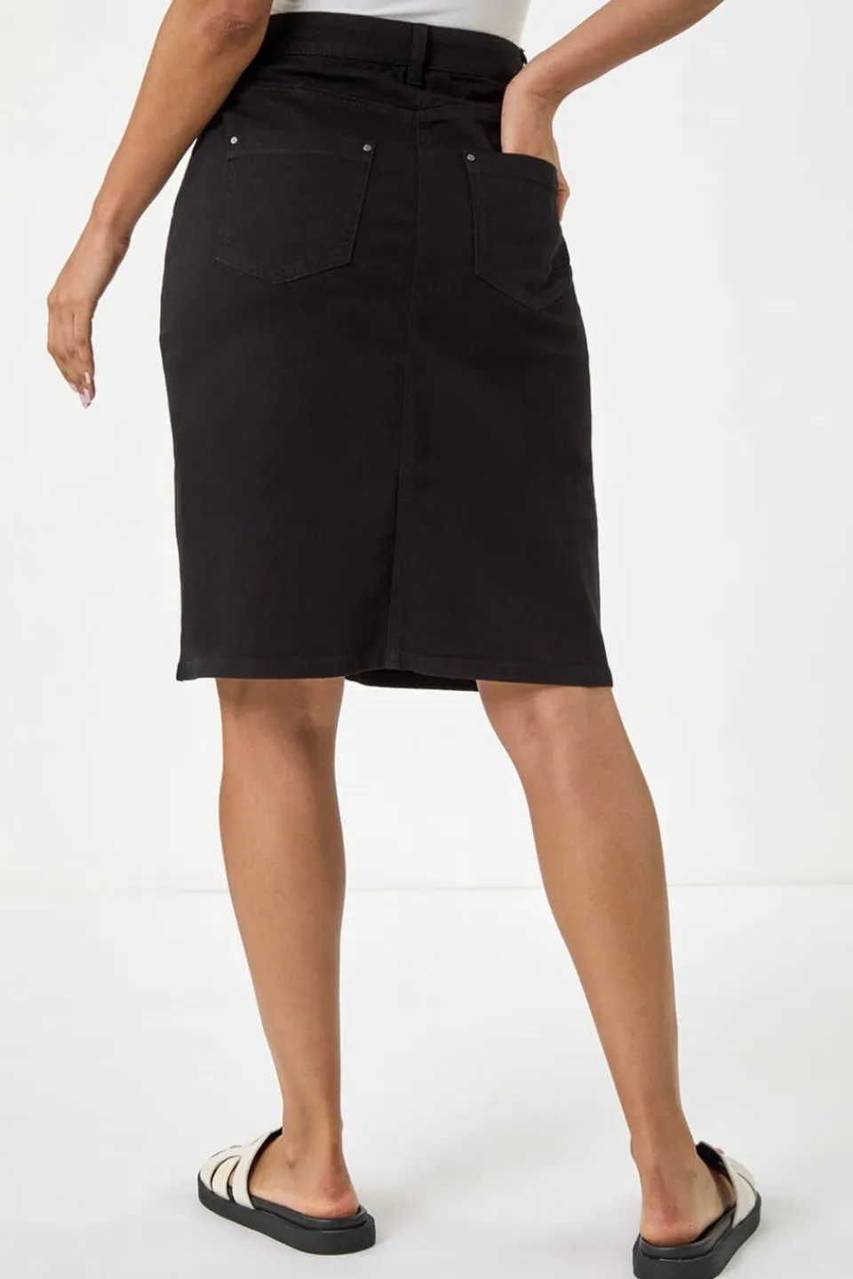 Skirts>Roman Cotton Denim Stretch A line Skirt Black