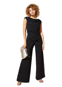 Jumpsuits & Playsuits>Roman Black Cowl Neck Ruched Stretch Jumpsuit