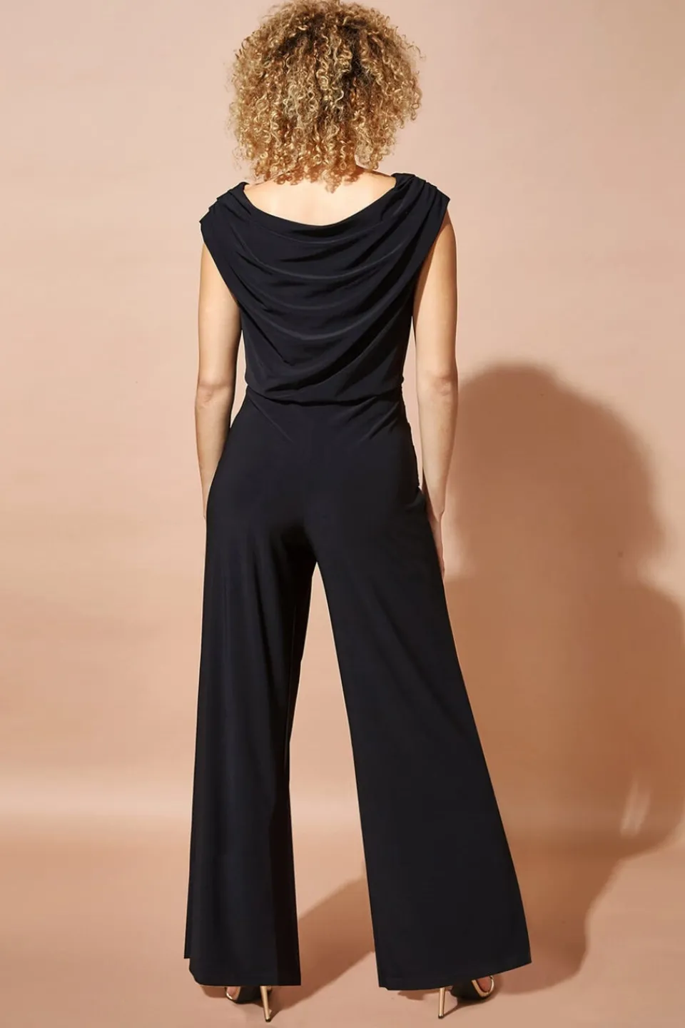 Jumpsuits & Playsuits>Roman Black Cowl Neck Ruched Stretch Jumpsuit