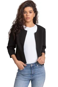Coats & Jackets>Roman Cropped Bolero Tailored Jaquard Jacket Wedding Shrug Fitted Blazer Black