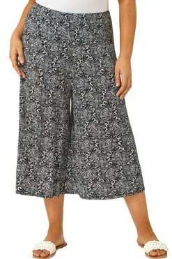 Trousers>Roman Black Curve Abstract Print Culottes