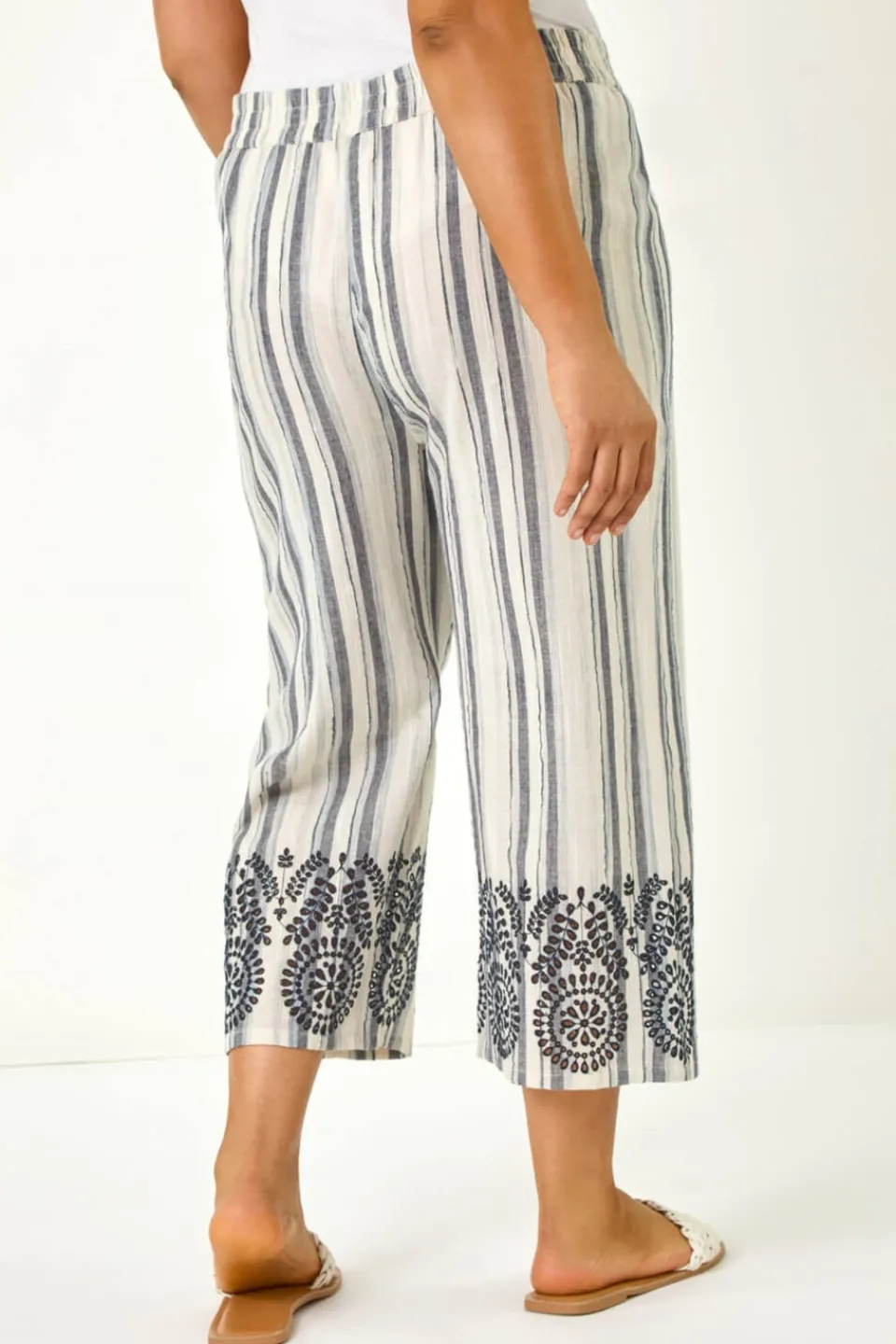 Trousers>Roman Black Curve Cropped Broderie Trousers