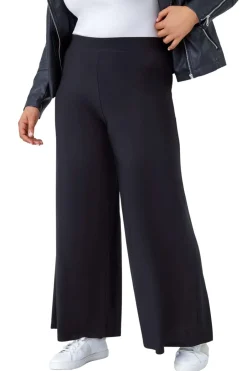 Trousers>Roman Curve Elastic Waist Wide Leg Trousers Black