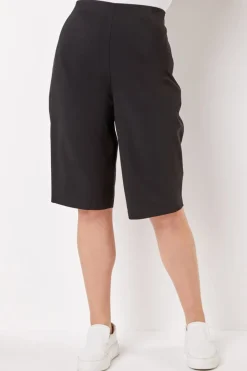 Shorts>Roman Curve Knee Length Elastic Waist  Shorts Black