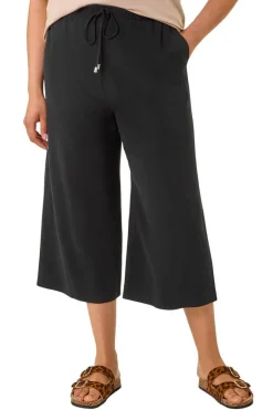 Trousers>Roman Black Curve Linen Mix Cropped Trousers