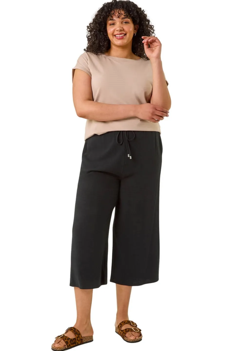Trousers>Roman Black Curve Linen Mix Cropped Trousers