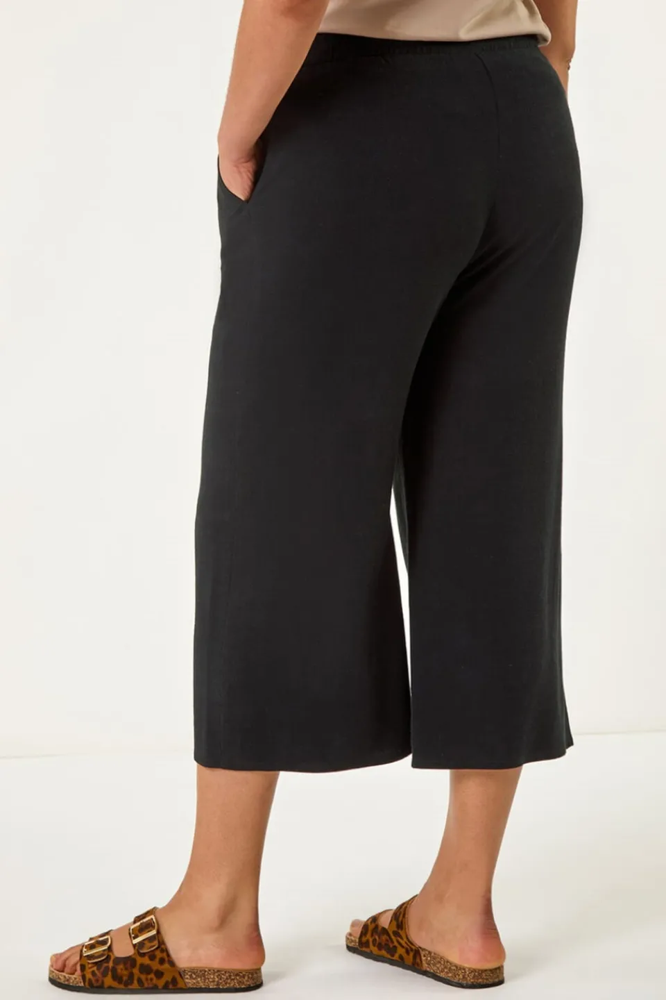 Trousers>Roman Black Curve Linen Mix Cropped Trousers