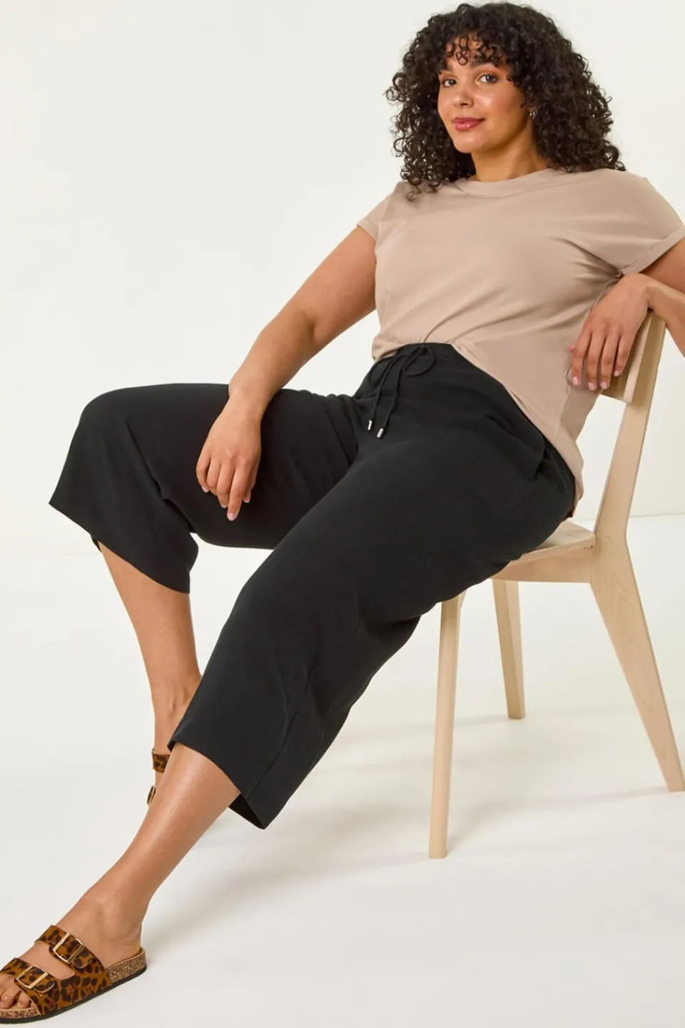 Trousers>Roman Black Curve Linen Mix Cropped Trousers