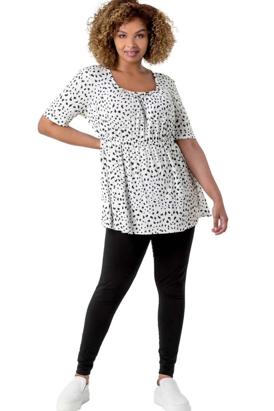 Leggings>Roman Black Curve Stretch Plain Elastic Waist Leggings