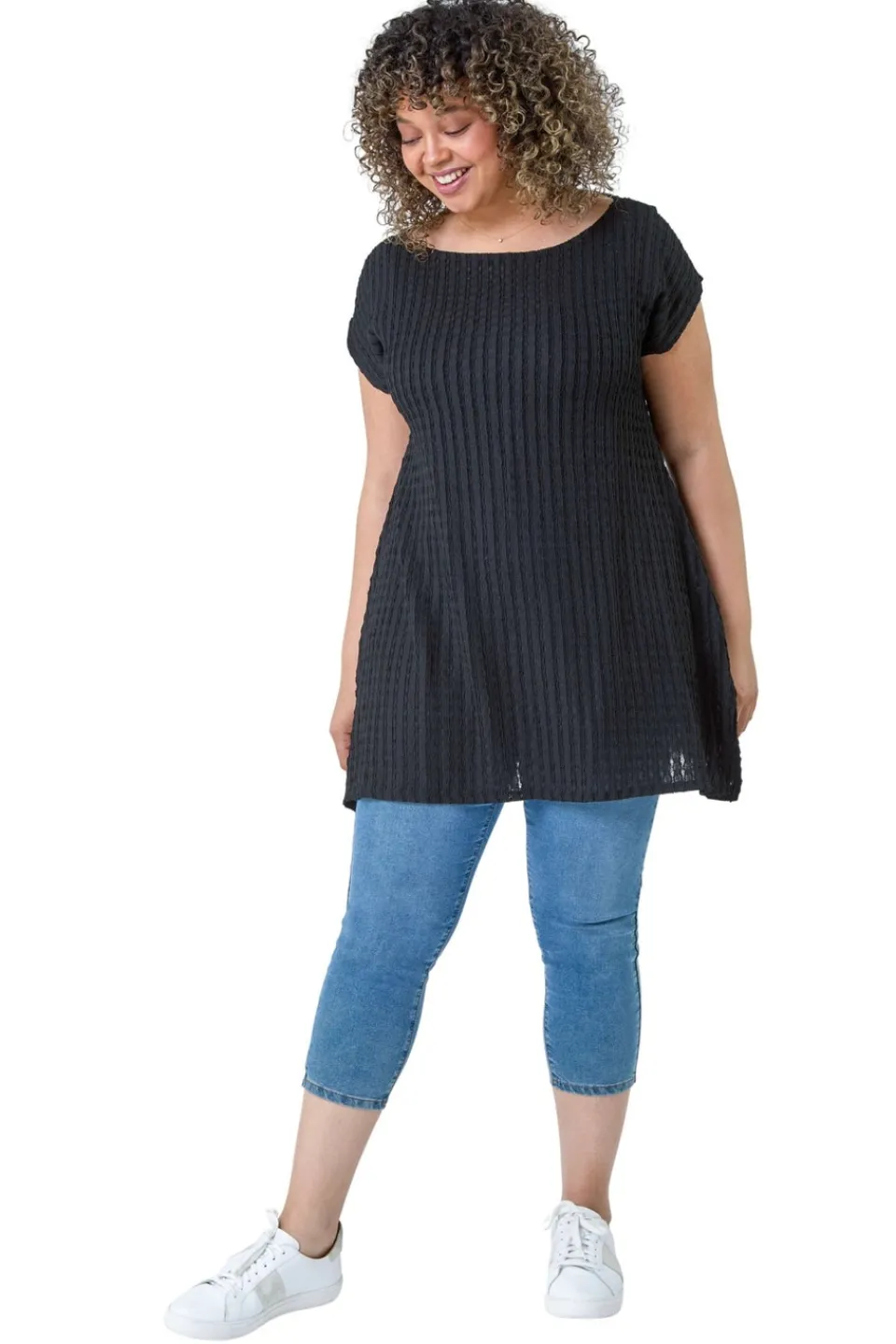 T-Shirts>Roman Black Curve Textured Short Sleeve T-Shirt