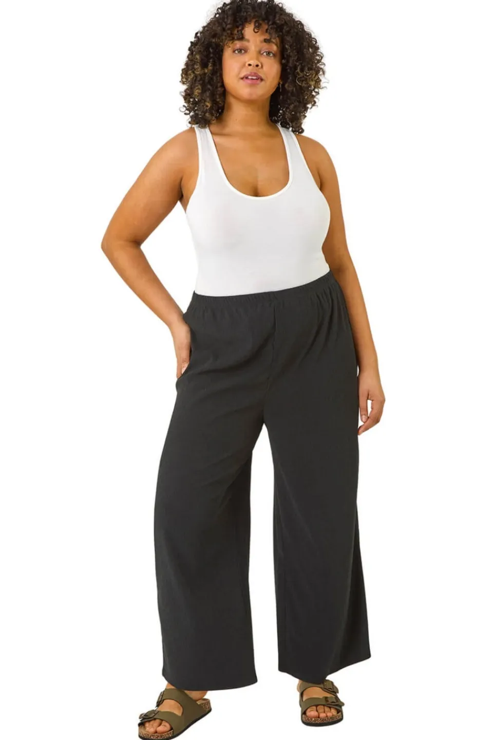 Trousers>Roman Black Curve Textured Stretch Trouser