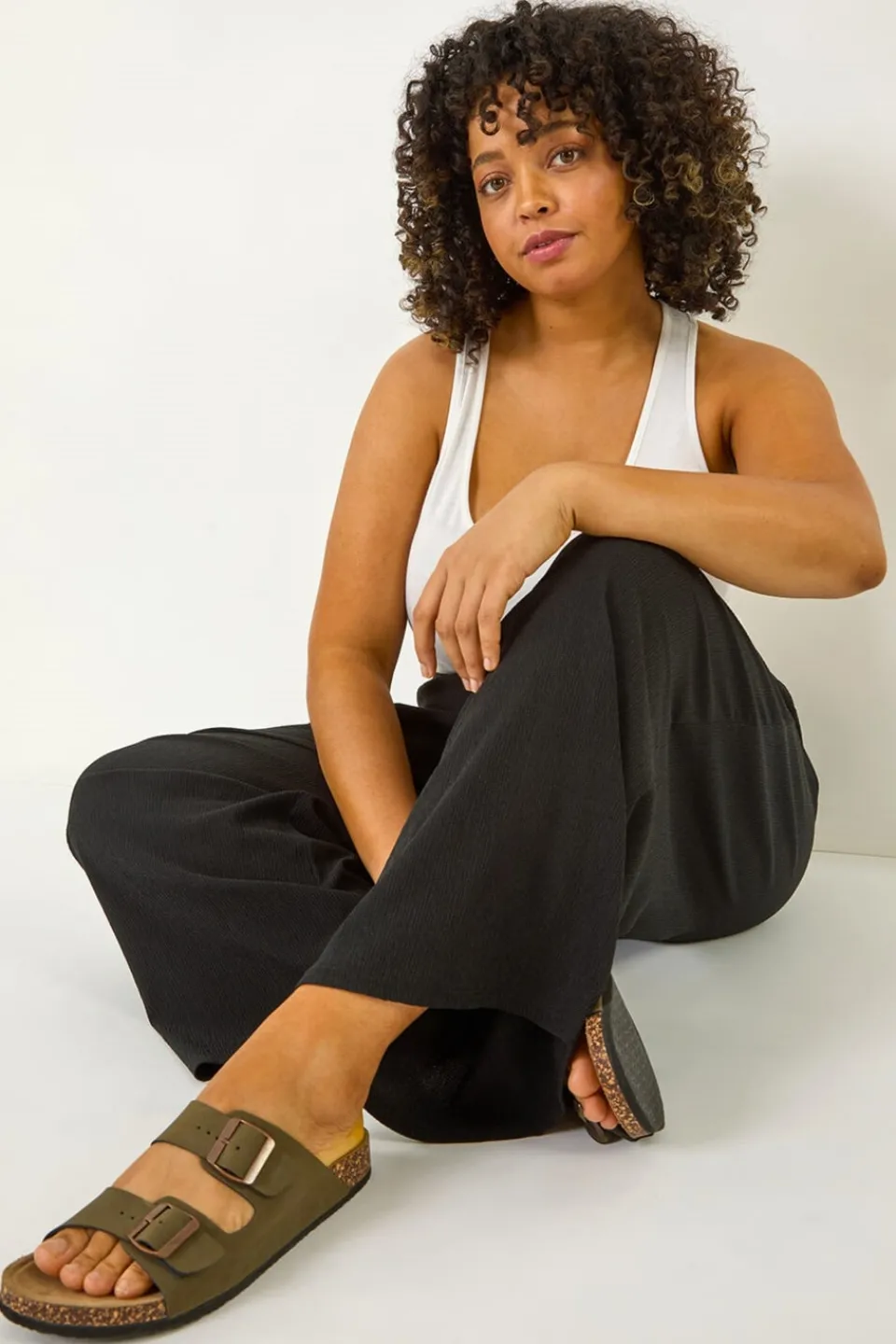 Trousers>Roman Black Curve Textured Stretch Trouser