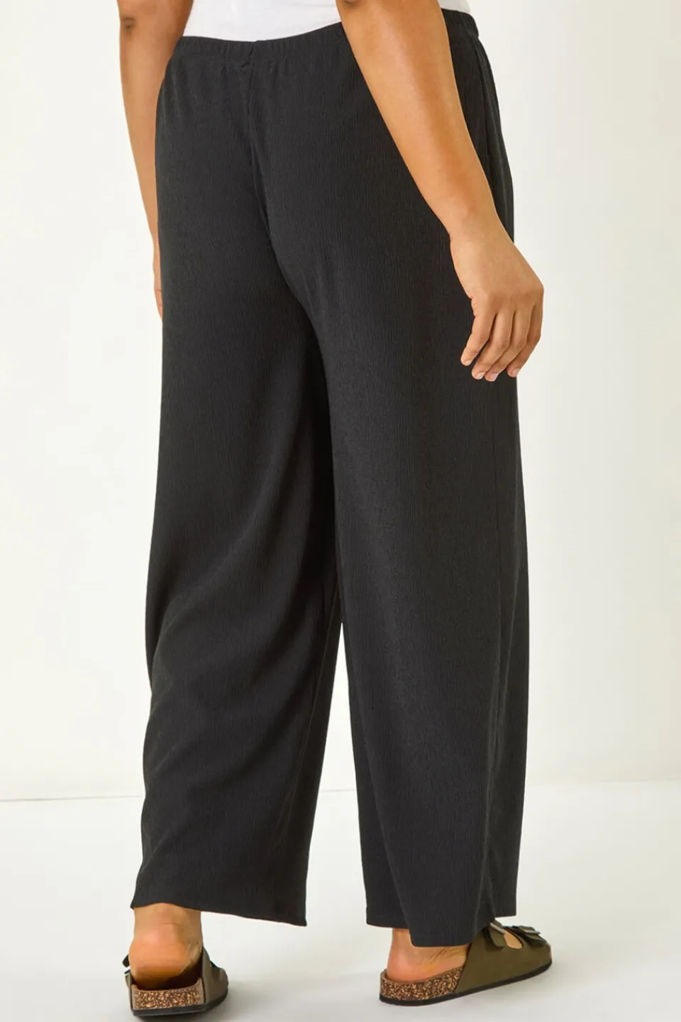 Trousers>Roman Black Curve Textured Stretch Trouser