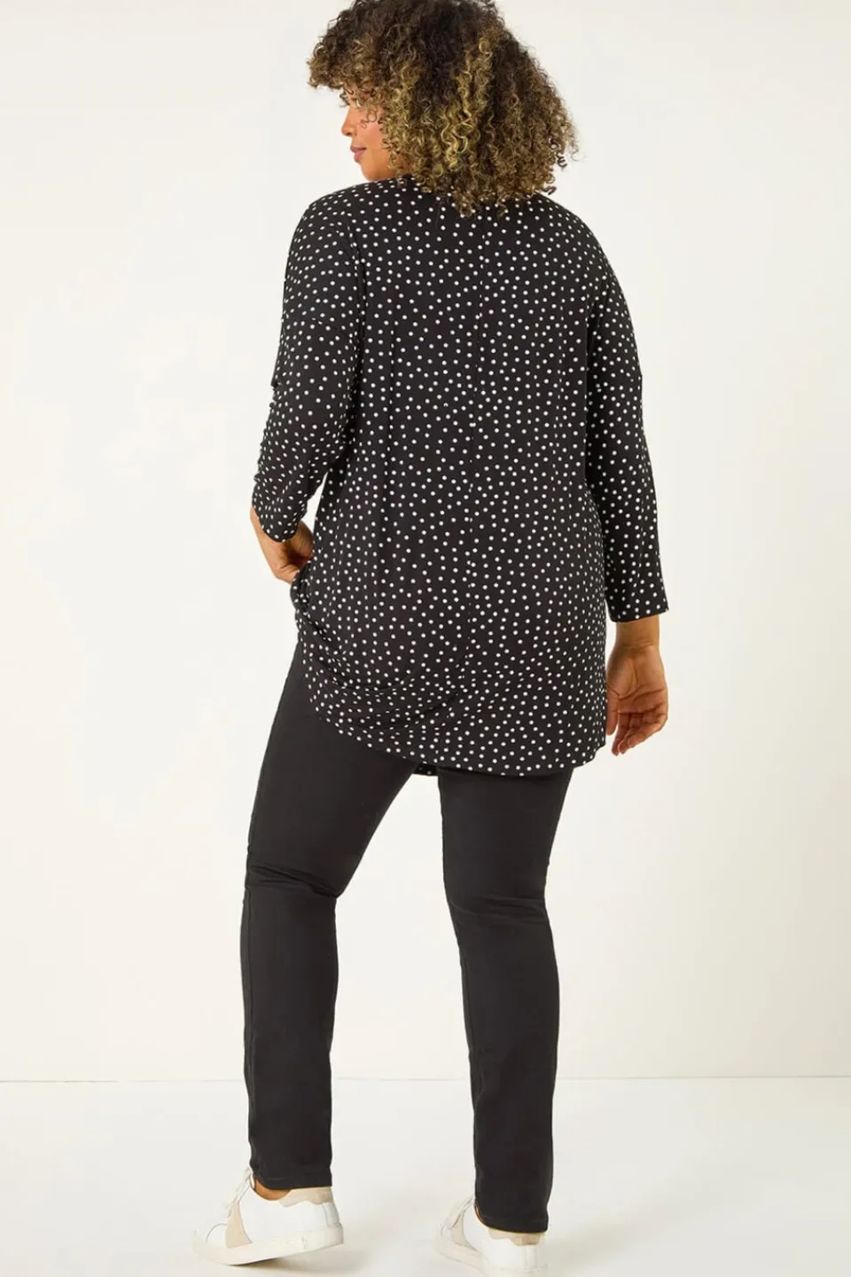 Tops>Roman Black Curve V-Neck Spot Print Tunic