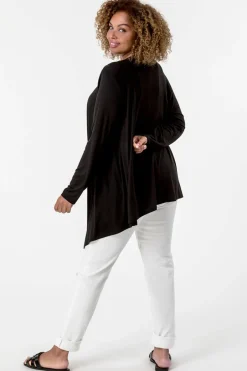 Tops>Roman Curve Waterfall Front Jersey Cardigan Black