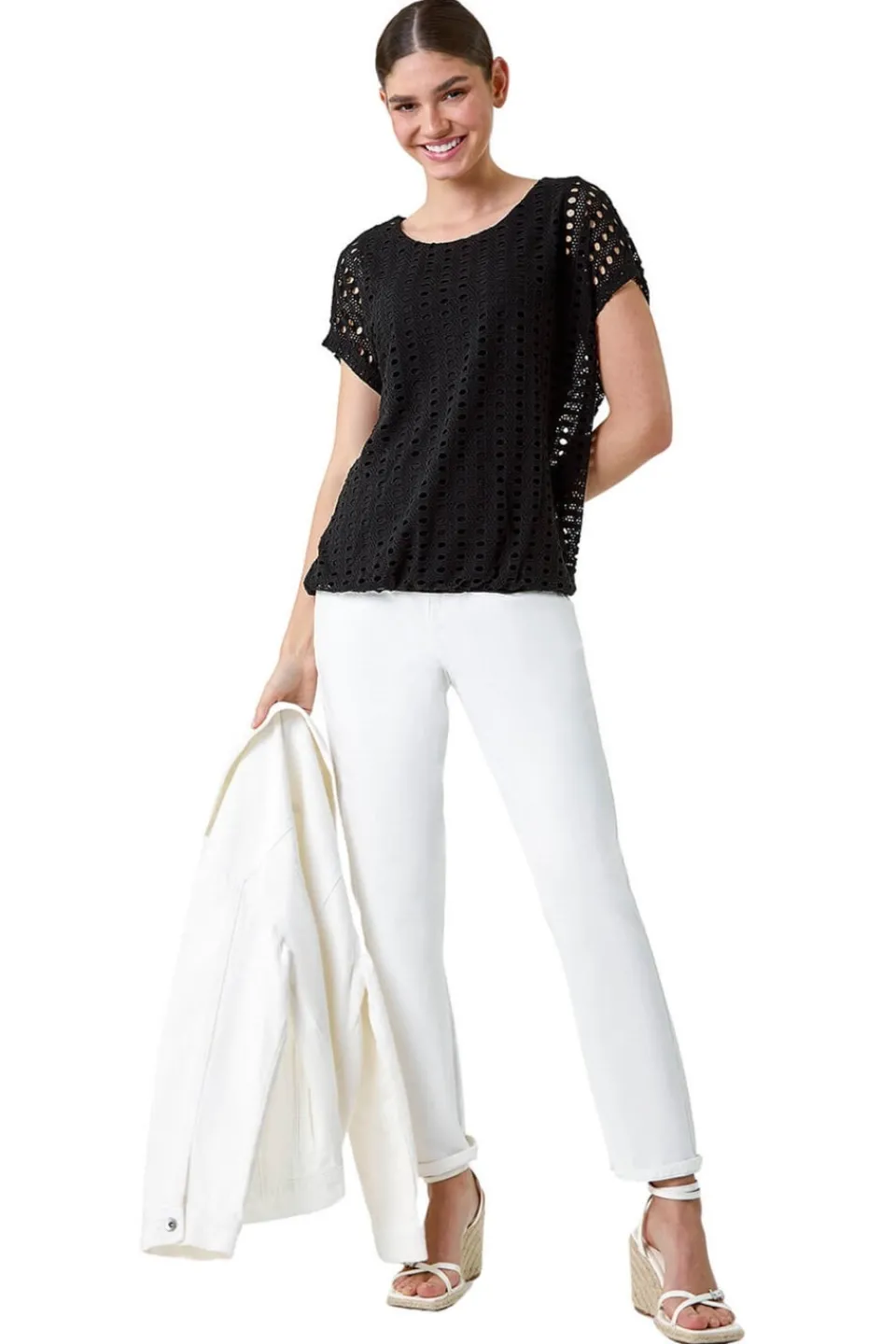 Tops>Roman Black Cut Out Detail Stretch Top