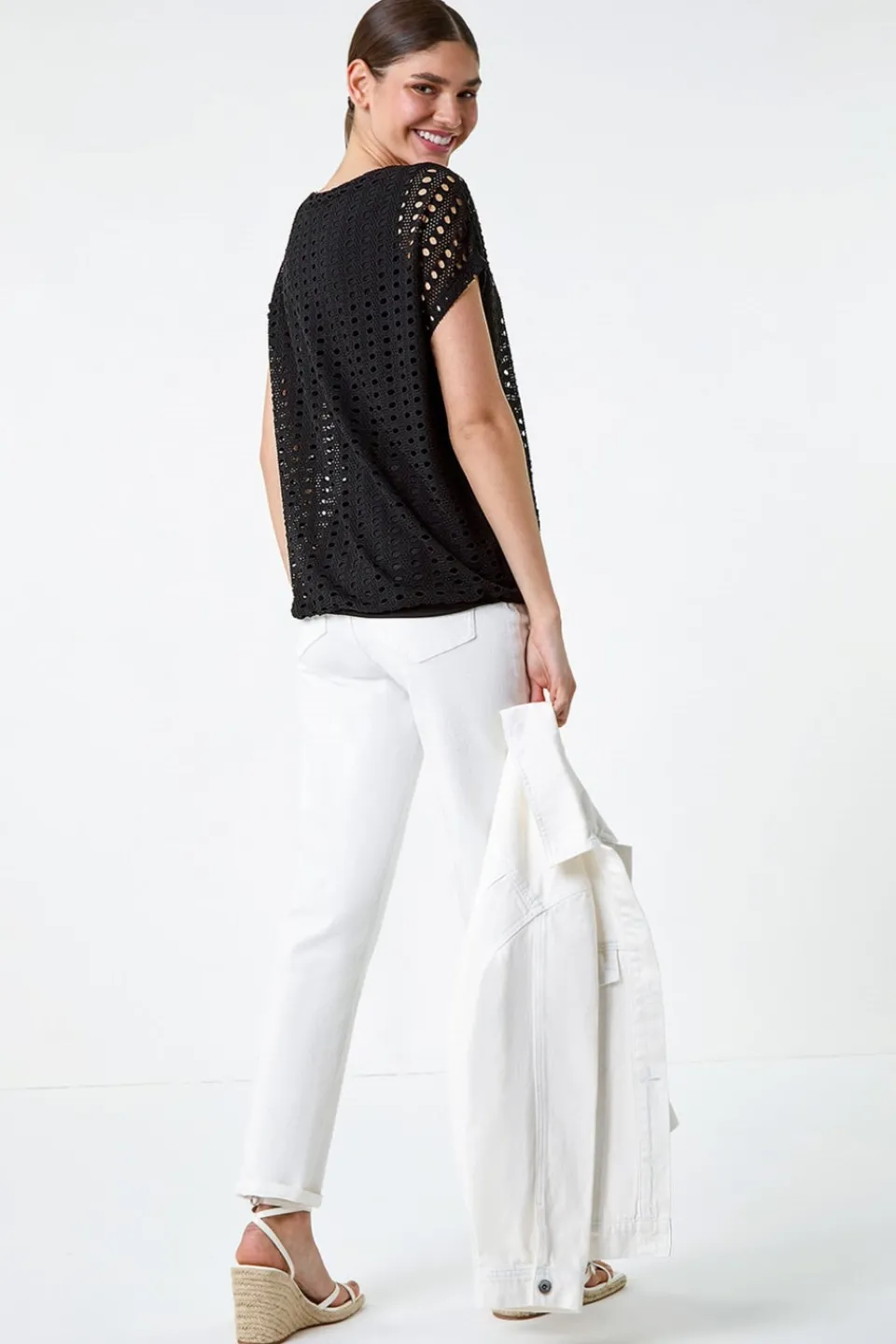 Tops>Roman Black Cut Out Detail Stretch Top