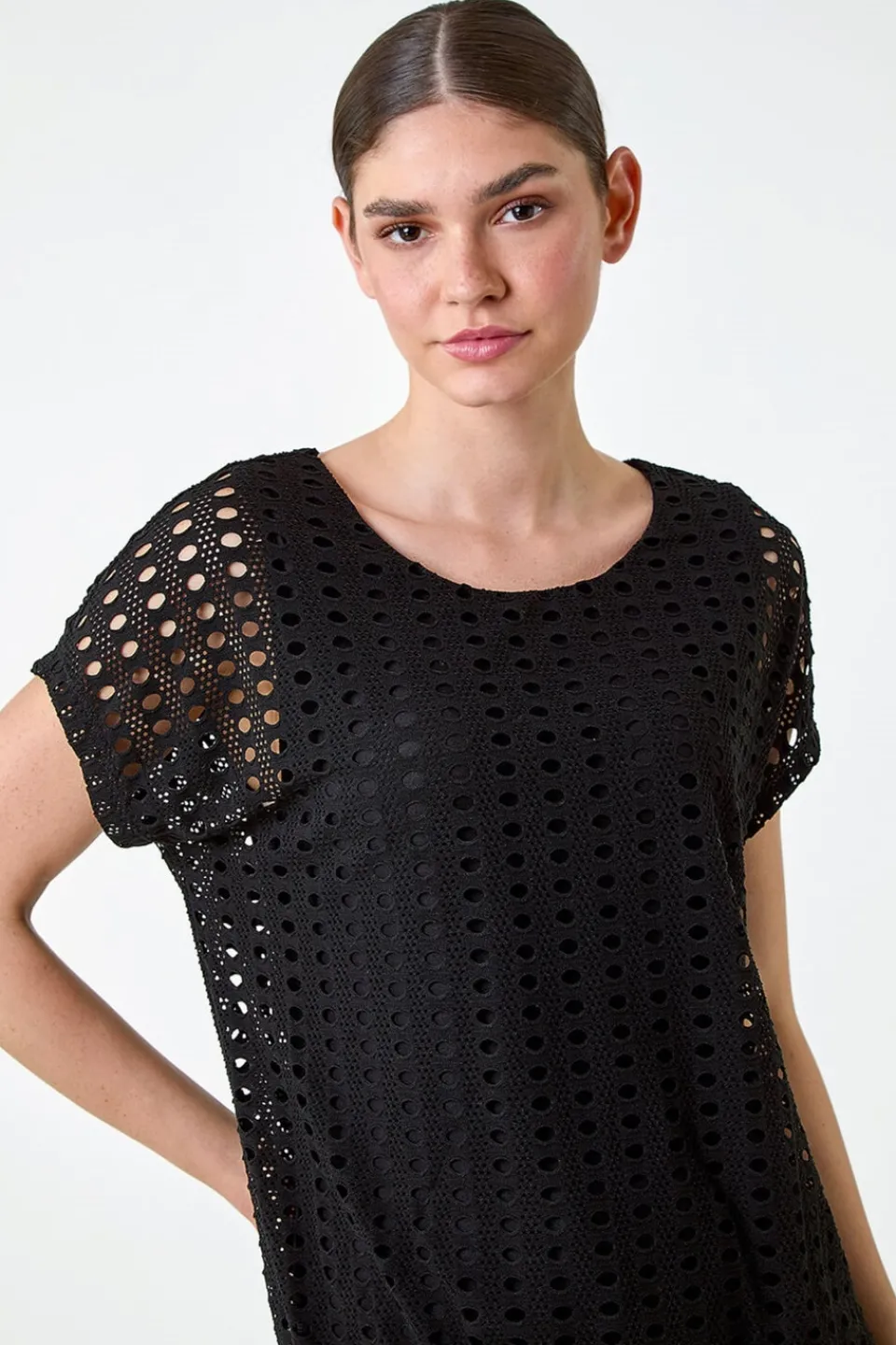 Tops>Roman Black Cut Out Detail Stretch Top