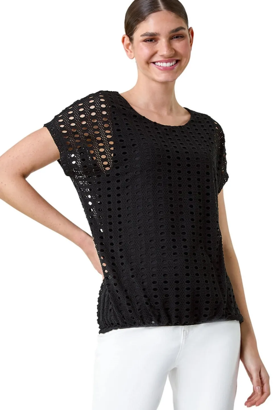 Tops>Roman Black Cut Out Detail Stretch Top