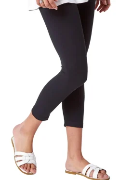 Leggings>Roman Black Elastic Waist Stretch Cropped Leggings Black-Style1