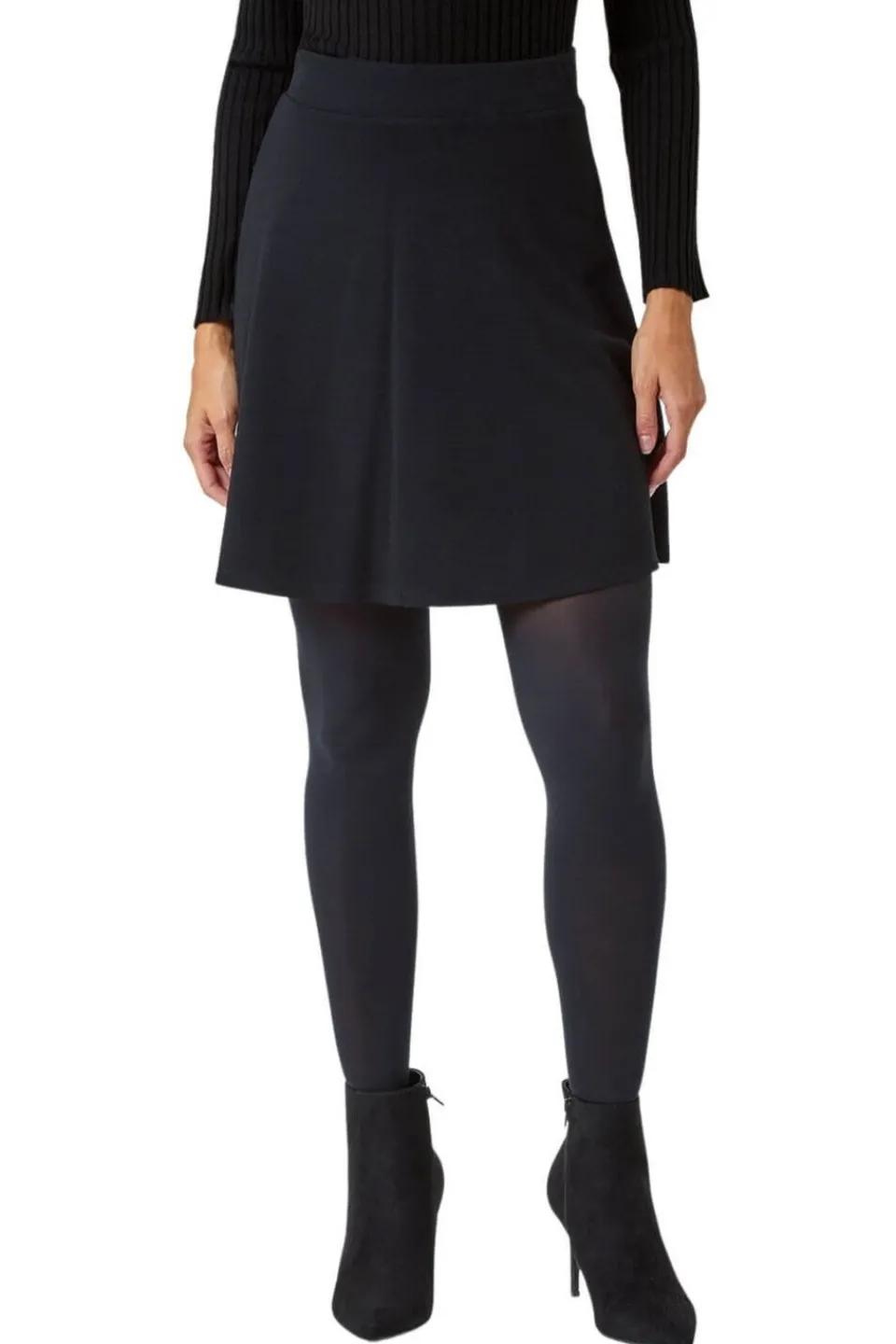 Skirts>Roman Black Elastic Waist Stretch A Line Skater Skirt
