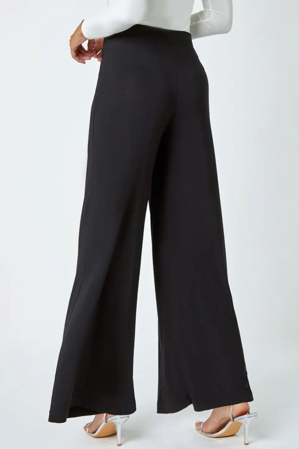 Trousers>Roman Elastic Waist Wide Leg Stretch Trousers Black