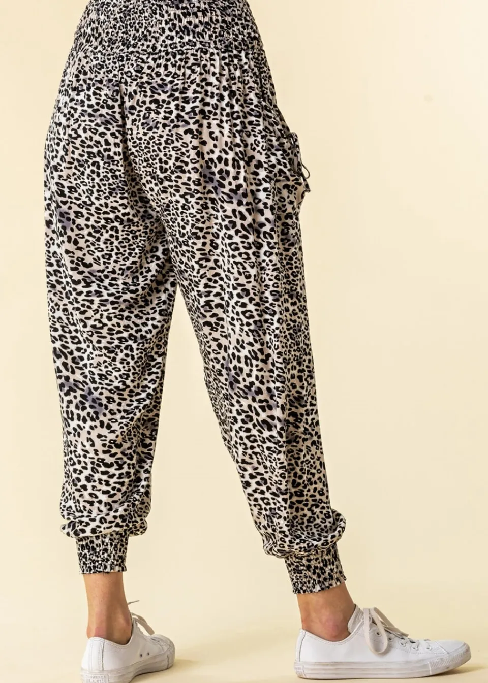 Trousers>Roman Black Elastic Waist Animal Hareem Lounge Pants