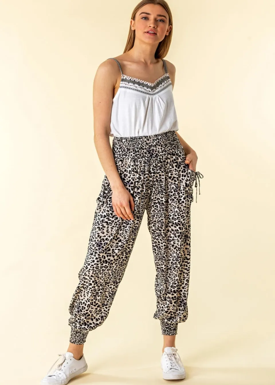 Trousers>Roman Black Elastic Waist Animal Hareem Lounge Pants