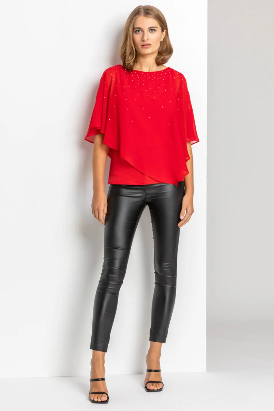 Trousers>Roman Faux Leather Pull On Elastic Waist Trousers Black