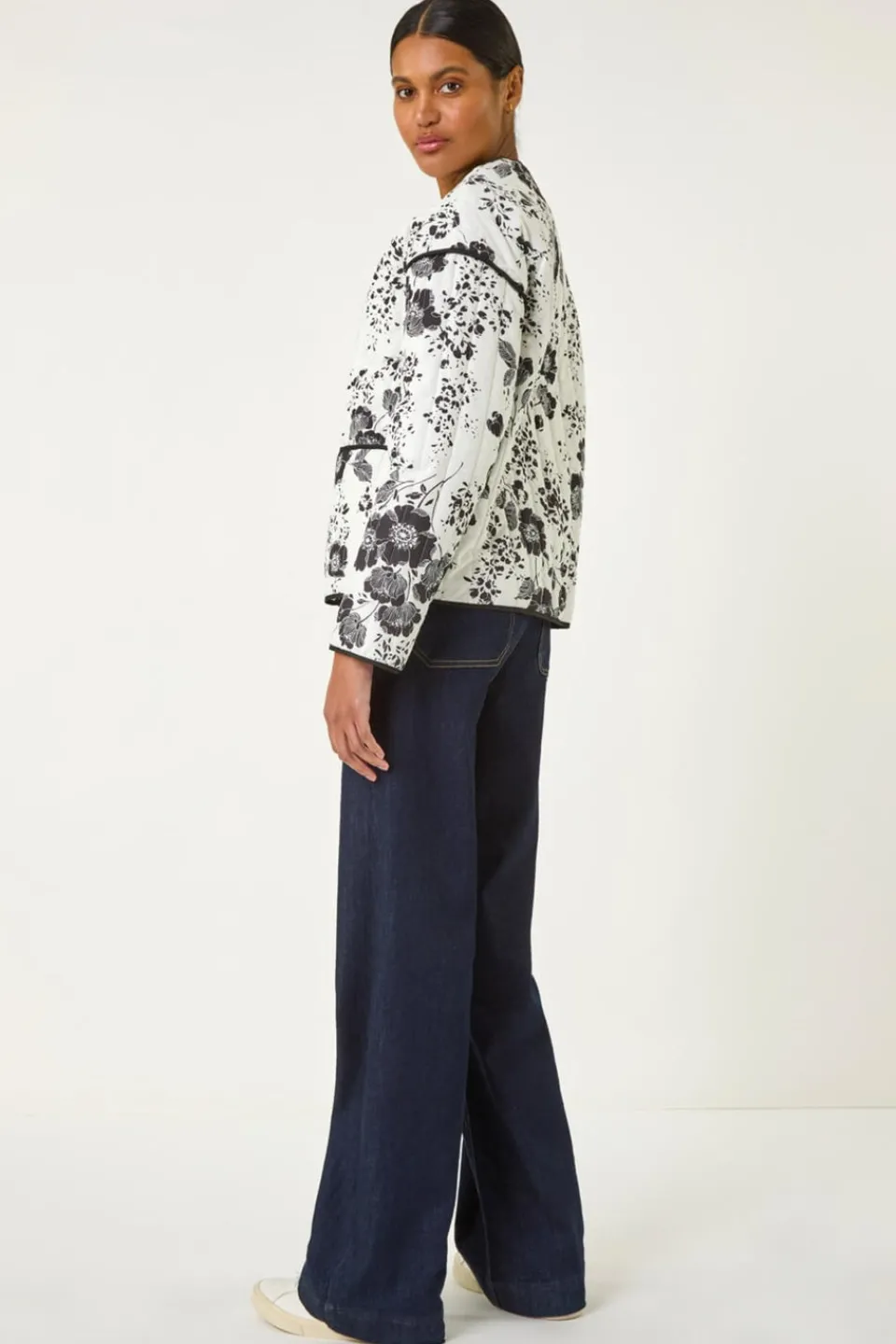 Coats & Jackets>Roman Black Floral Print Cotton Jacket