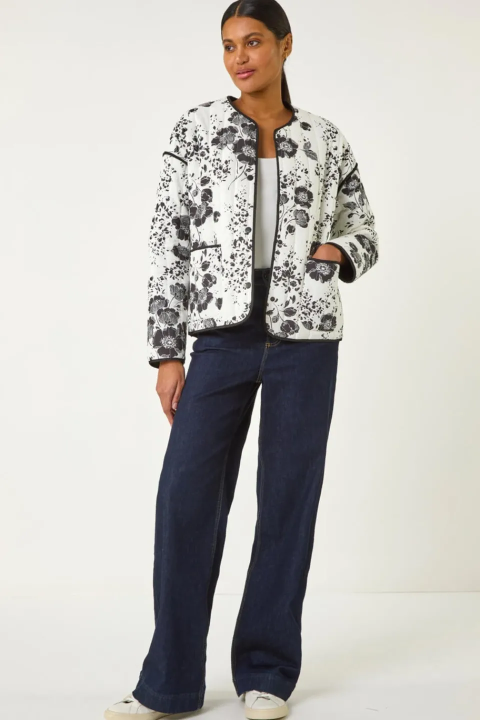 Coats & Jackets>Roman Black Floral Print Cotton Jacket