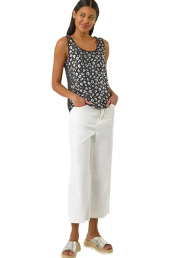 Tops>Roman Black Foil Leopard Print Vest