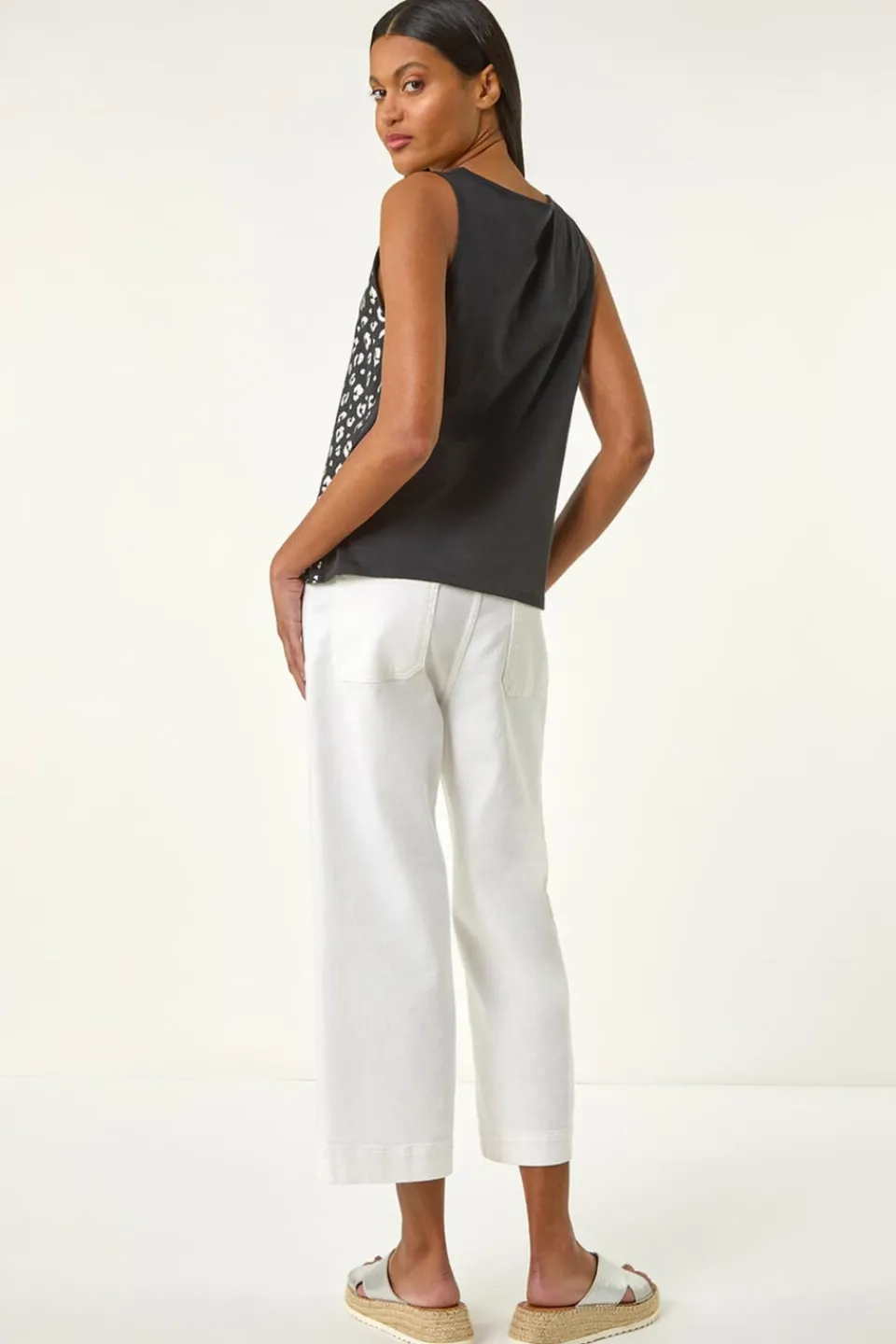 Tops>Roman Black Foil Leopard Print Vest
