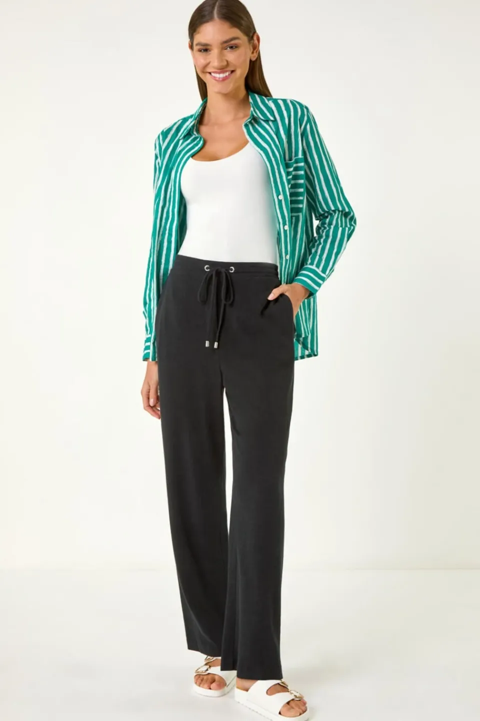 Trousers>Roman Black Full Length Linen Trousers