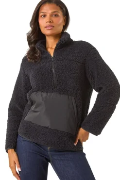 Coats & Jackets>Roman Funnel Neck Half Zip Fleece Jacket Black