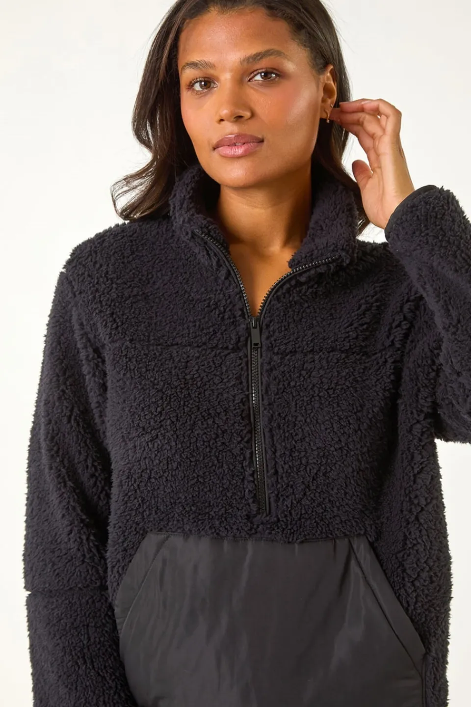 Coats & Jackets>Roman Funnel Neck Half Zip Fleece Jacket Black