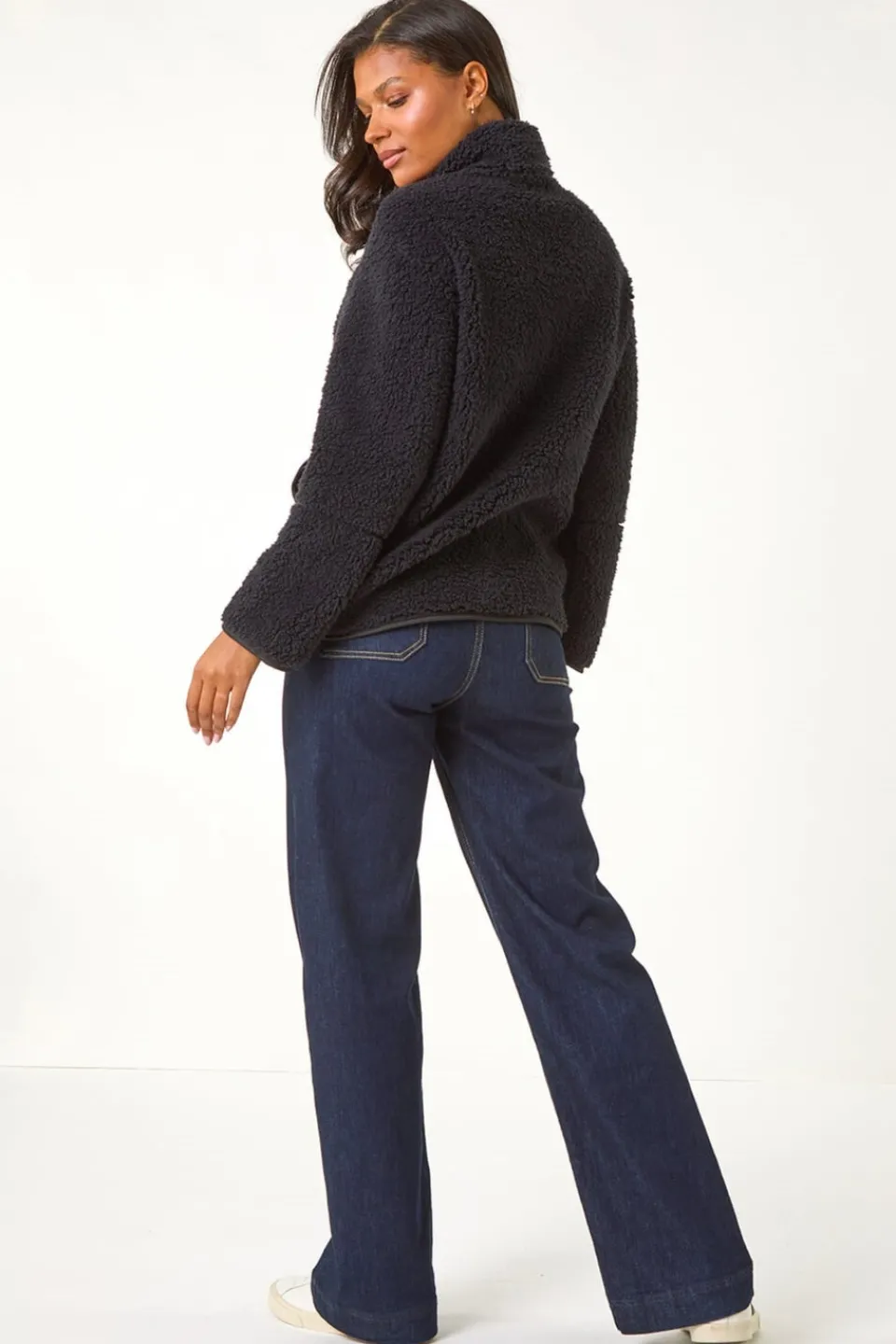 Coats & Jackets>Roman Funnel Neck Half Zip Fleece Jacket Black