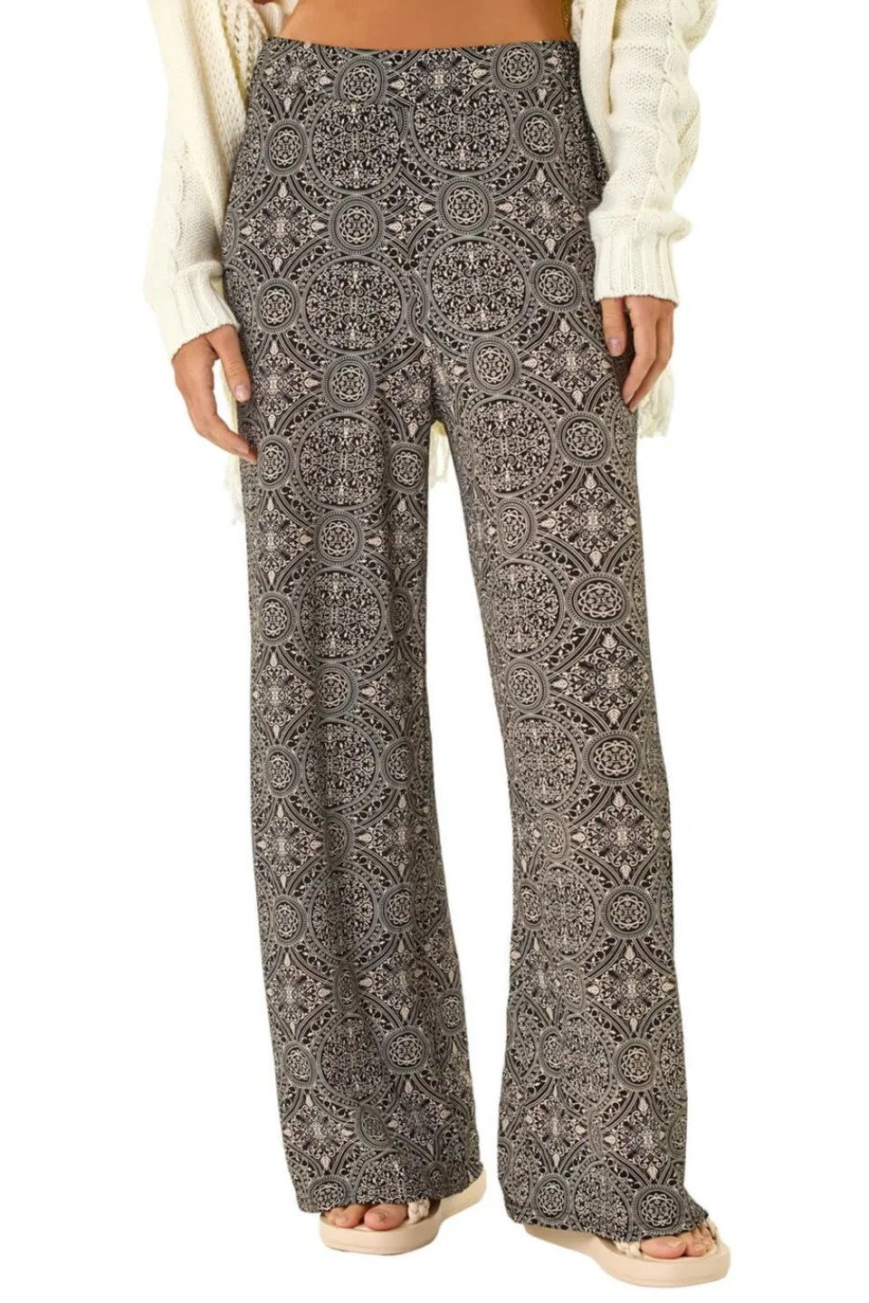 Trousers>Roman Black Geometric Floral Stretch Trousers