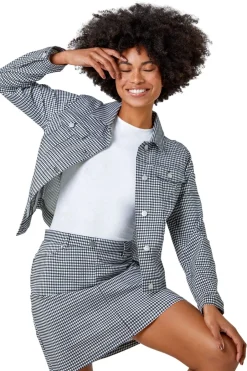 Coats & Jackets>Roman Black Gingham Stretch Pocket Detail Jacket