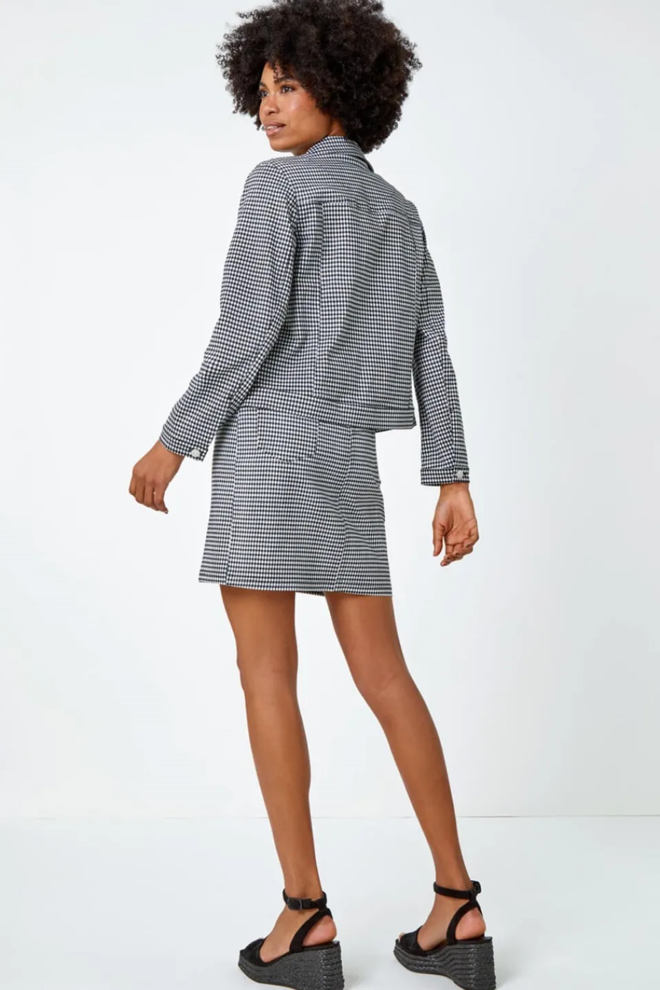 Coats & Jackets>Roman Black Gingham Stretch Pocket Detail Jacket