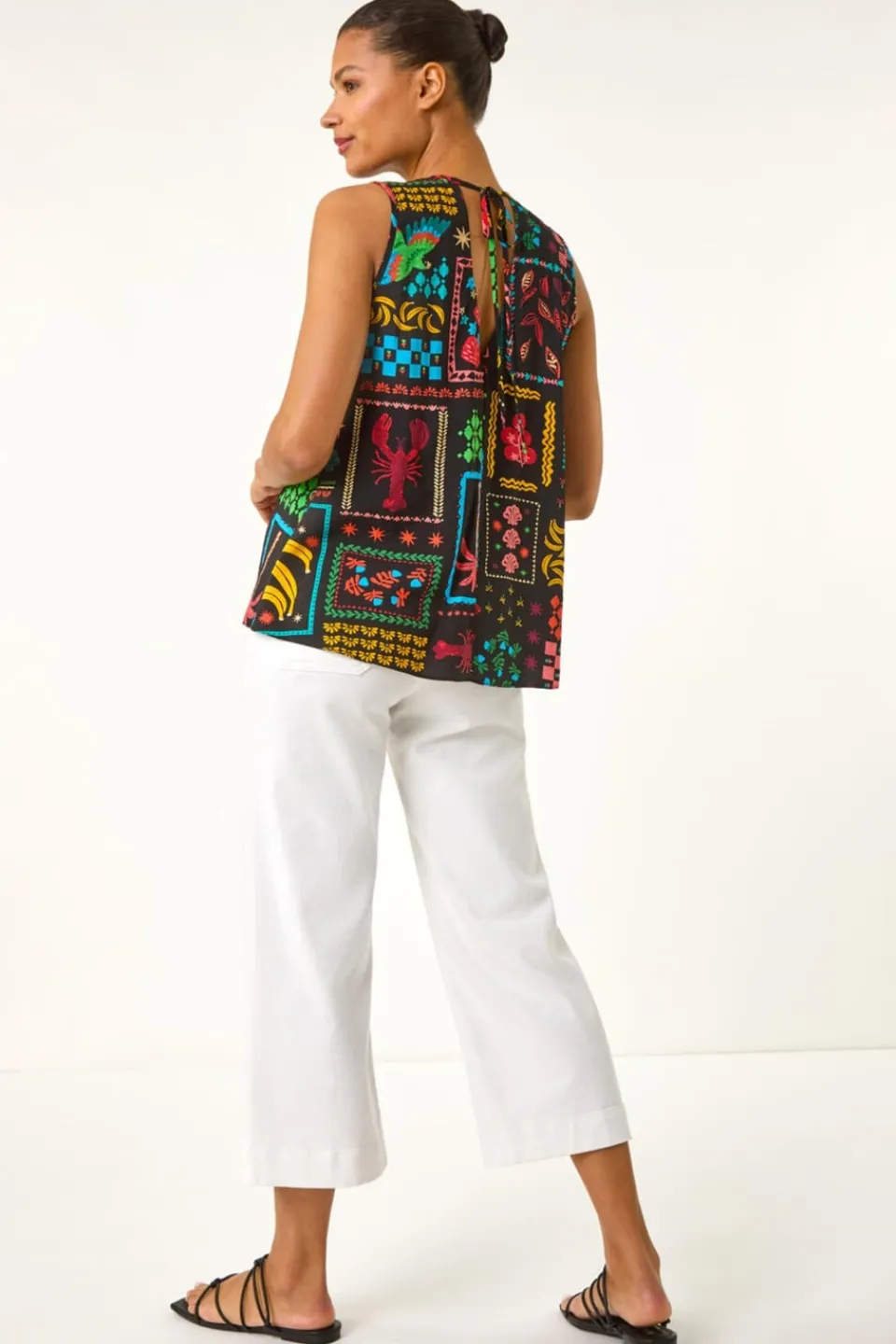 Tops>Roman Black Holiday Print Vest Top