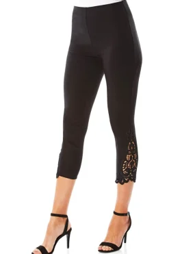Trousers>Roman Lace Insert Elastic Waist Crop Trousers Black
